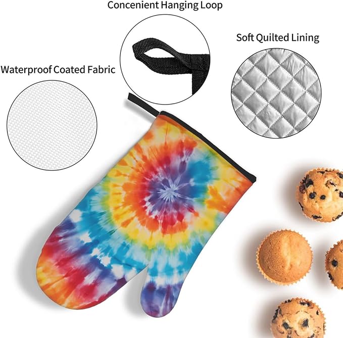 Oven Mitts Pot Holders Set 3 for Kitchen, Abstract Tie Dye Insulation Oven Gloves Heat Resistant Pot Pads Cook Essentials Accessories for BBQ Baking Cooking Kitchen Decor Gifts for Women