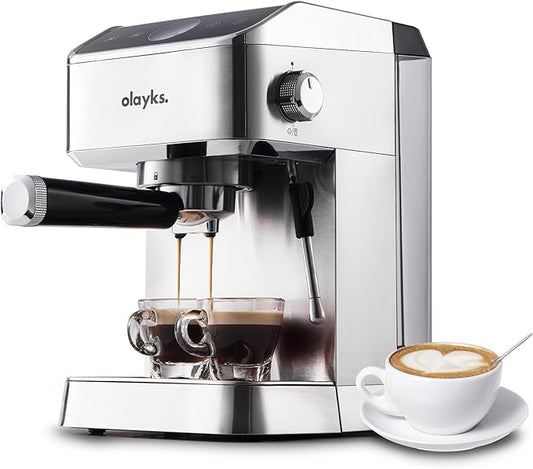 Espresso Machine 20 Bar, Brush Stainless Steel Espresso Maker with Milk Frother Steam Wand, 1400W Espresso Coffee Machine with 1.8L Removable Water Tank for Latte, Cappuccino,Machiato