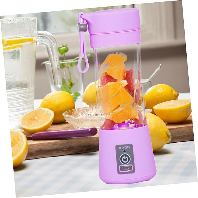Portable USB Rechargeable Mini Juicer Bottle with Stainless Steel Blades Compact Fruit Mixer for Travel Home Use Easy to Clean Purple