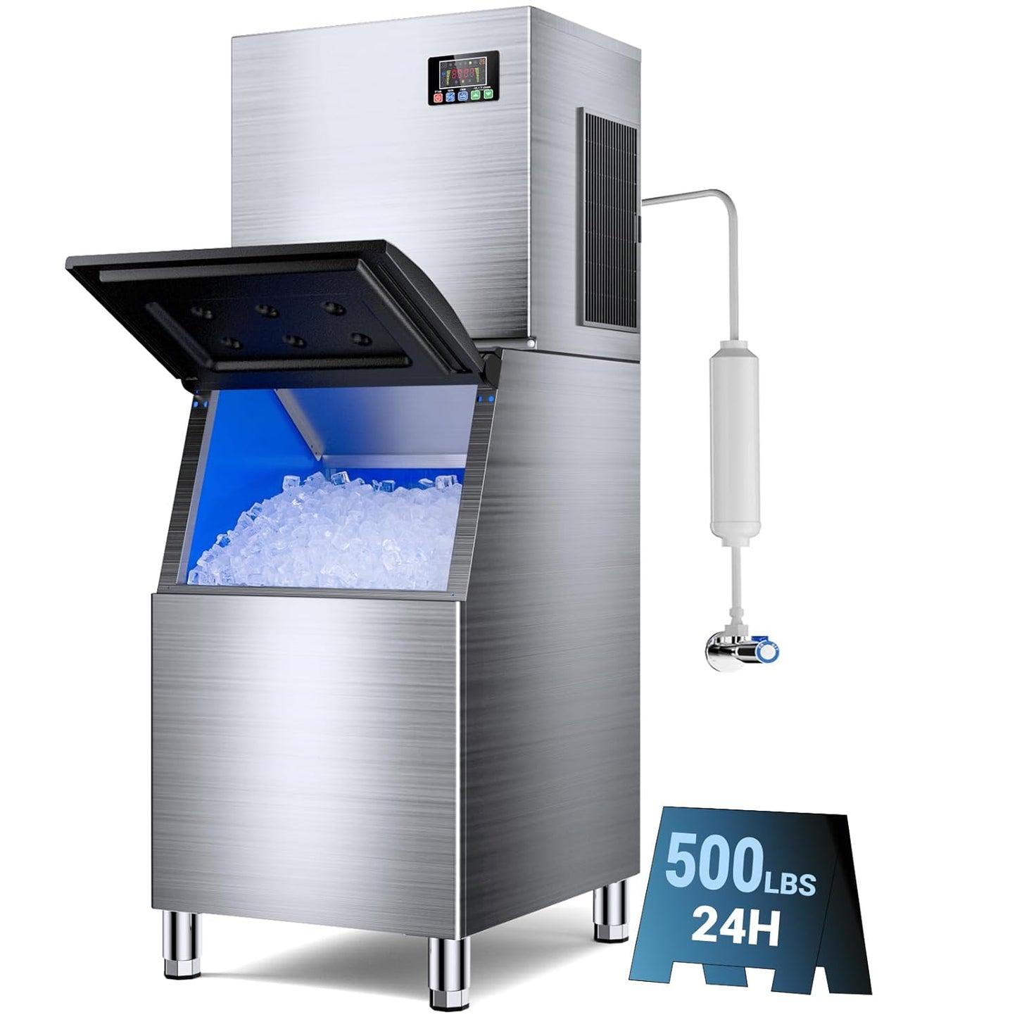 500LBS/24H Commercial Ice Machine Maker, 320LBS Capacity Large Industrial Ice Maker, Clear Ice Cubes Ready in 5-15min, Micron Water Purification Filter 99% impurities, for Cafe, Bar