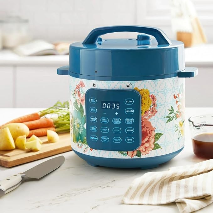 Pioneer Woman 6-Quart Pressure Cooker with Touch Control Display - 7-in-1 Multi-Cooker, Floral Design, Slow Cook, Steam, Rice & More (Fancy Flourish)