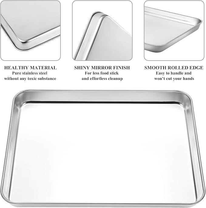 Baking Sheet with Cooling Rack Set [2 Sheets + 2 Racks], Deedro Stainless Steel Cookie Half Sheets Baking Pan Oven Tray with Rack, 12 x 10 x 1 Inch, Heavy Duty, Non-toxic, Dishwasher Safe