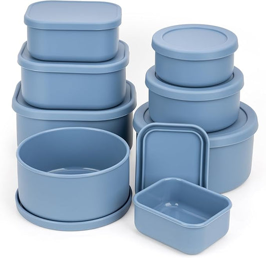 8PCS Silicone Food Storage Containers with Lids,10oz to 51oz,Reusable Leakproof Nesting & Stackable Bento Lunch Box,Microwave Freezer Dishwasher Oven Safe Meal Prep Containers,BPA Free, Slate Blue