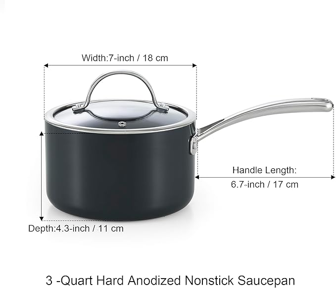 Cooks Standard 3-Quart Hard Anodized Nonstick Saucepan with Lid, Black,NC-00342