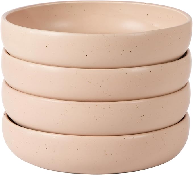 Bloomhouse - Two Time Oprah's Favorite Things Winner - Corsica Clay 4-Piece Meal and Pasta Bowl Set – Prosecco Blush Pink Stoneware for Dinner, Serving & Everyday Use