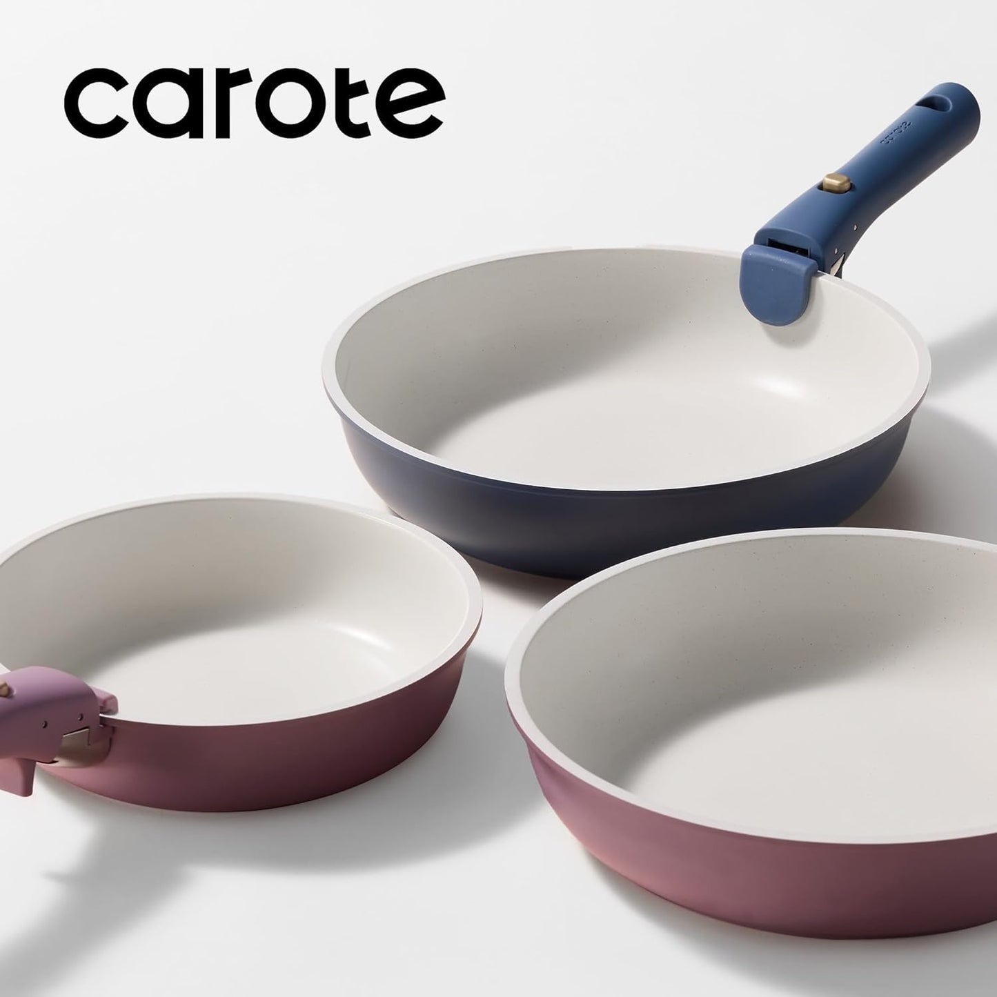 CAROTE Non Stick Frying Pans, 8"+10"+12” Frying Pan Egg Pan Omelet Pans with Detachable Handle, Stone Non Toxic Cookware, PFOA Free, Induction Compatible & Oven Safe, Dishwasher Safe, Purple