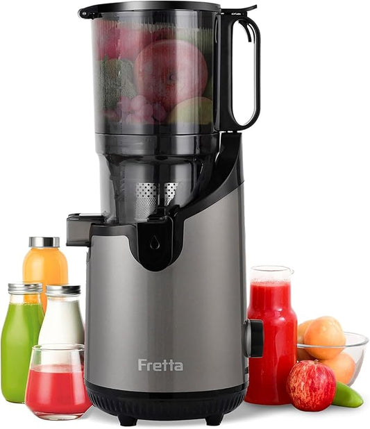Cold Press Juicer Machines, Slow Masticating Juicer with 5.3" Extra Large Feed Chute Fit Whole Fruits & Vegetables, Self Feeding Effortless for Batch Juicing, BPA Free 250W (Grey, 1.8L)