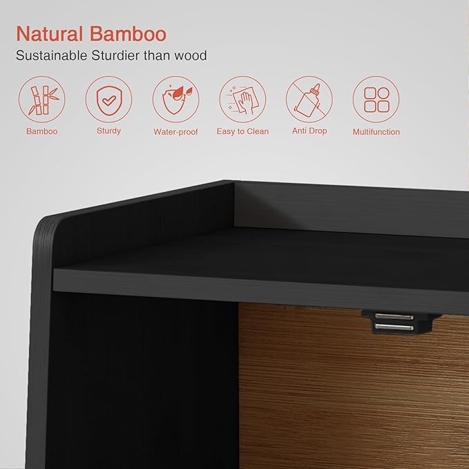 Black Bread Box for Kitchen Countertop, Vintage Wooden Counter Breadbox, Homemade Bread Storage Container for Sourdough Loaf, Small Farmhouse Corner Kitchen Countertop Organizer for Cabinet