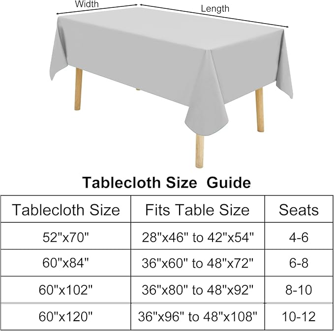 homing Rectangle Vinyl Tablecloth, Waterproof Spillproof Plastic Flannel Backed Table Cloth, Wipe Clean Table Cover for Dining, Buffet Parties and Camping (Light Grey, 54" x 78")