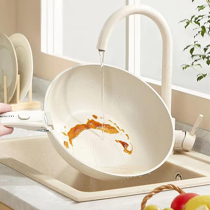 11 PCS Pots and Pans Set, Cookware set with removable Handles, Dishwasher and oven Safe, Detachable Cooking Set, Induction and Gas Stove kitch set, White