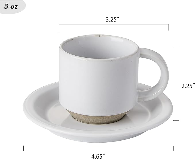 Oak Espresso Cups Set of 4, 3 oz Demitasse Cups, Modern Style, Microwave & Dishwasher Safe (Snow)