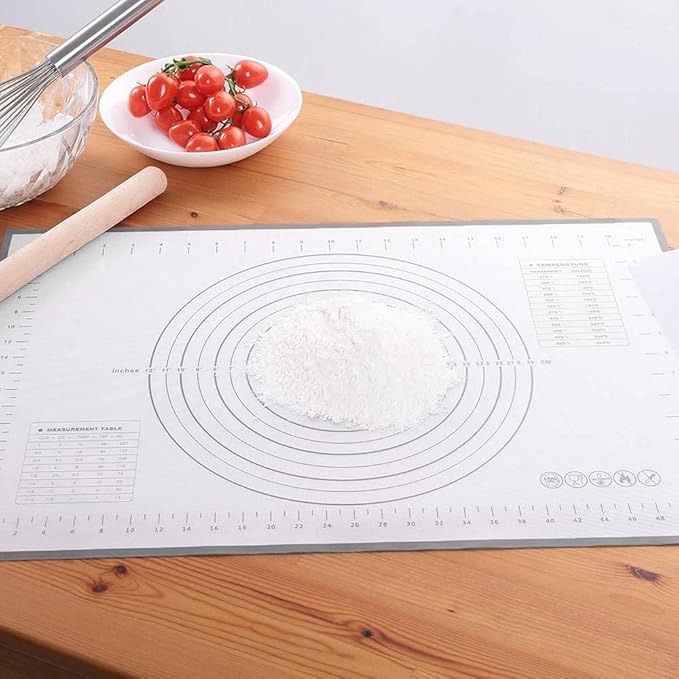 Silicone Baking Mat，Non Stick Rolling Dough with Measurements for Pie Pizza Cookies Fondant Making，Extra Thick Non Slip Silicone Pastry Mat