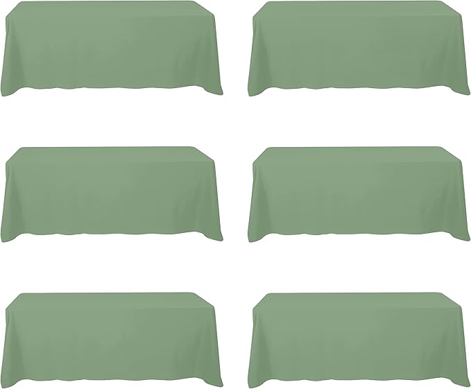 BRILLMAX 6 Pack Sage Green Tablecloths for 8 Foot Rectangle Tables 90 x 156 Inch - 8ft Rectangular Bulk Linen Polyester Fabric Washable Cloth Cover for Wedding Reception Banquet Birthday Party