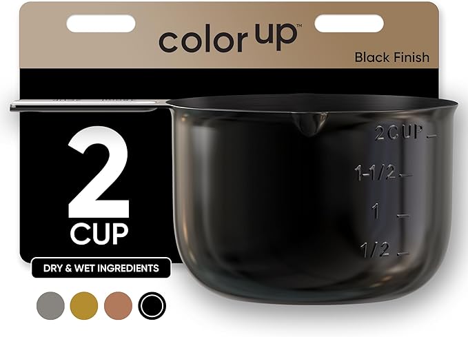Color Up 2 Cup Measuring Cup, 480ml Black Stainless Steel Metal Measuring Scoop, Easy-Pour Spouts, Engraved Markings, for Dry & Liquid Ingredients
