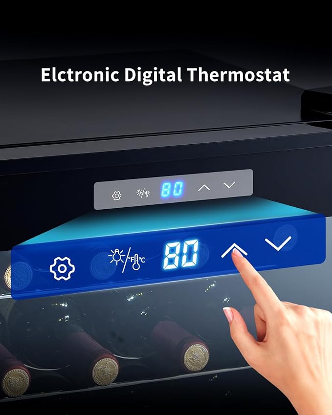 BODEGACOOLER 28 Bottle Compressor Wine Cooler for Home and Kitchen, Freestanding Mini Fridge with Digital Touchscreen, LED Display,Split Storage for Red & White Wines,Matte Black Refrigerator Home Bar