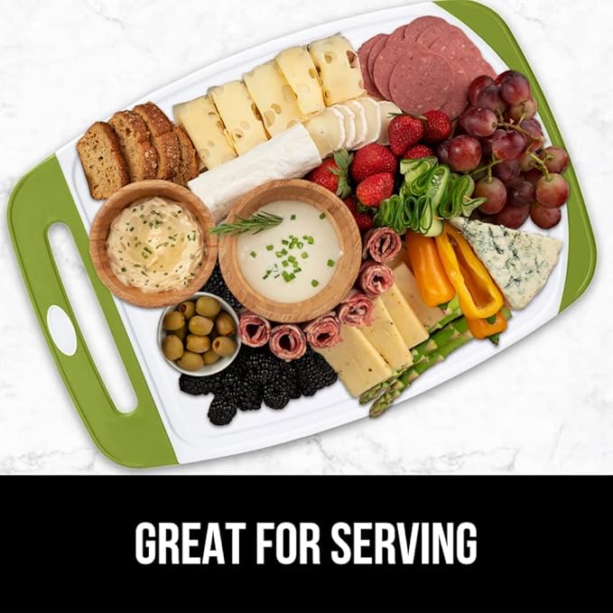 GORILLA GRIP BPA-Free Reversible Kitchen Cutting Board Set of 3, US Designed, Nonporous, Juice Grooves Catch Liquid, Slip Resistant Border, Dishwasher Safe, Durable Food Chopping Boards, Lime Green