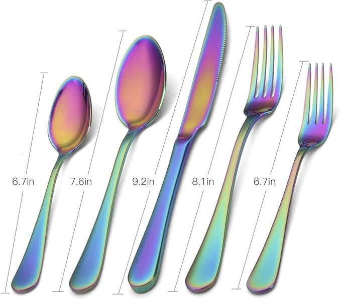 Rainbow Silverware Set,SHARECOOK 20-Piece Stainless Steel Flatware Set with Round Edge,Kitchen Utensil Set Service for 4,Dishwasher Safe (Multicolor)