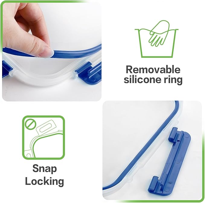 8 Pack 36oz Large Glass Meal Prep Containers with lids, Glass Food Storage Containers with Leak Proof Snap Lock Lids , Airtight Bento lunch Boxes, Kitchen Storage, Oven and Dishwasher Safe-Deep Blue