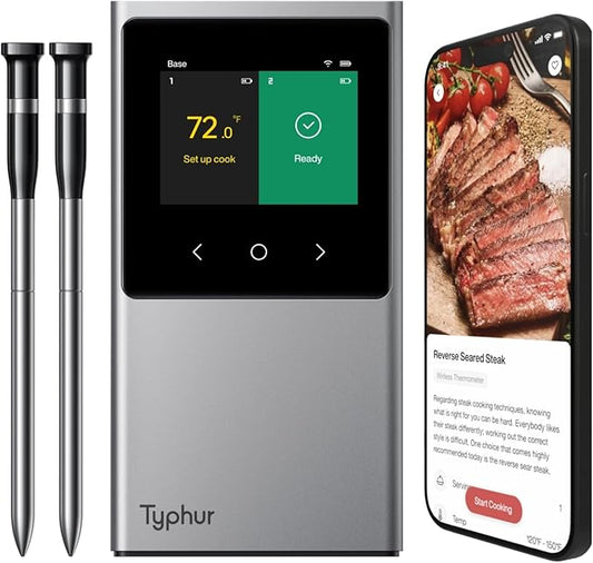 Typhur Sync WiFi Wireless Meat Thermometer Digital, 2 Probes, Smart Base, LCD Display, Unlimited Range, Bluetooth 5.4, Improved Stability, NIST-Certified Accuracy, BBQ, Grill, Smoker, Oven, Kitchen
