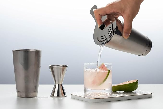 Professional Cocktail Shaker Set – 18/28oz Weighted Boston Shakers with Double Wall Jigger & Hawthorne Strainer | Heavy Duty Stainless Steel, Mirror Polished (Double Weighted)