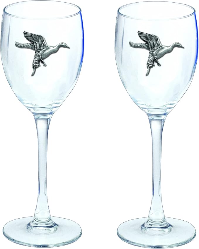 Heritage Pewter Pintail Duck Glass Goblets – Set of 2 | 12 OZ Goblet Wine Glasses | Expertly Crafted Pewter Glass