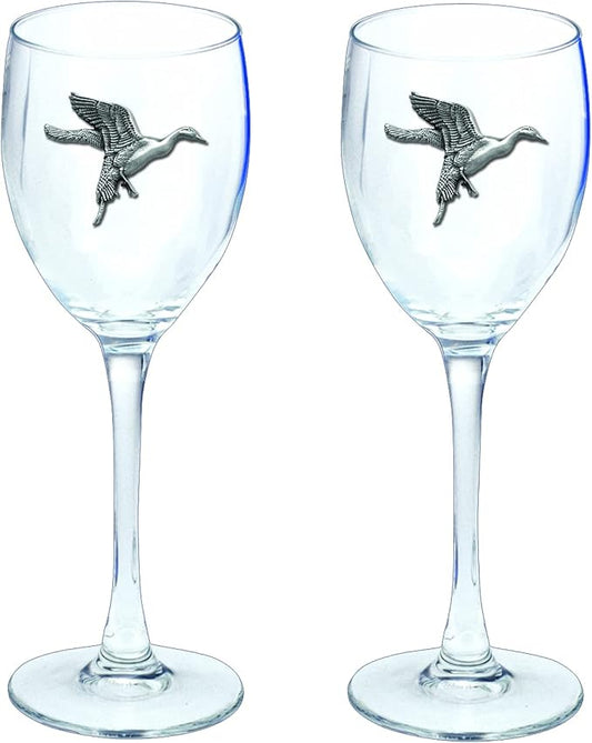 Heritage Pewter Pintail Duck Glass Goblets – Set of 2 | 12 OZ Goblet Wine Glasses | Expertly Crafted Pewter Glass