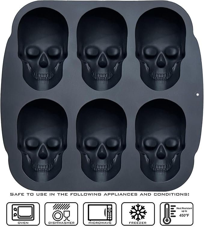 JETKONG 6 Cavity Skull Cake Pan and Silicone Skull Cakelet Mold