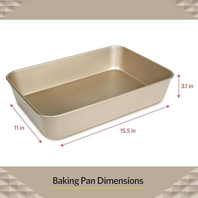 Glad Baking Pan Nonstick - Oblong Metal Dish for Cake and Lasagna - Heavy Duty Carbon Steel Bakeware, Large
