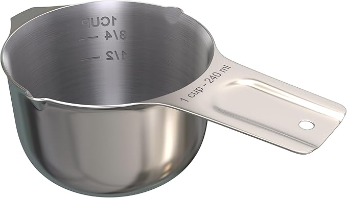 Color Up 1 Cup Measuring Cup (240 ml) – Premium Chrome Stainless Steel, Accurate for Wet & Dry Ingredients, Embossed Markings, Easy-Pour Spouts, Dishwasher-Safe, Kitchen Essential