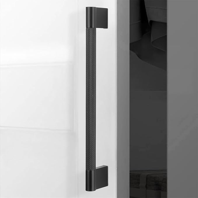 10 Pack 7-1/2 inch(192mm) Matte Black Kitchen Cabinet Handles Knurled Cabinet Pulls Black Drawer Pulls Kitchen Hardware