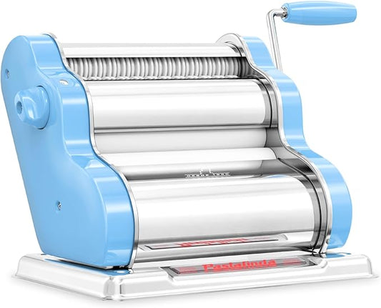 PASTALINDA Classic 200 Pasta Maker Machine, 20 cm Wide Rollers, 9 Thickness Positions, 2 Cutting Positions, Stainless Steel. Includes Reinforced Hand Crank And Two Clamps