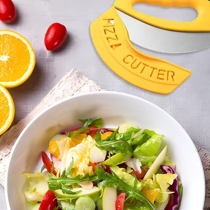 Mezzaluna Mincing Chopper Easy Grip Pizza Cutter and Salad Chopper, Quick Rocking n Chopping Meat, Herbs and Salads,Yellow