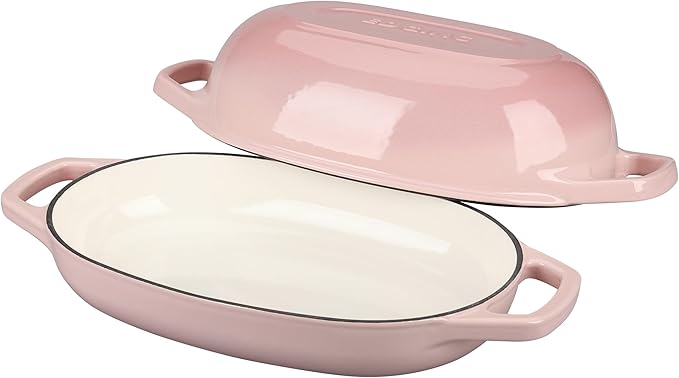 Enameled Cast Iron Oval Dutch Oven Pot with Lid, Dutch Oven for Sourdough Bread Baking, Oval Bread Pan, 5qt, Pink