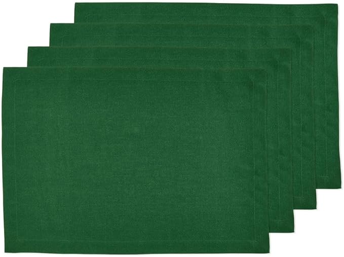 Solino Home Linen Cloth Placemats Set of 4 - 100% Pure Linen Pine Green Placemats 14 x 19 Inch for Fall, Autumn, Thanksgiving, Christmas - Fete