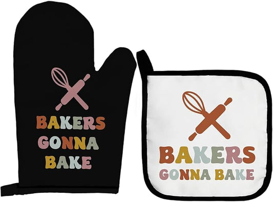 Baker Oven Mitts and Pot Holders Sets, Bakers Gonna Bake Oven Mitts, Best Gifts for Bakers, Funny Baking Over Mittens for Kitchen Decor, Baking Lover Over Gloves Gifts