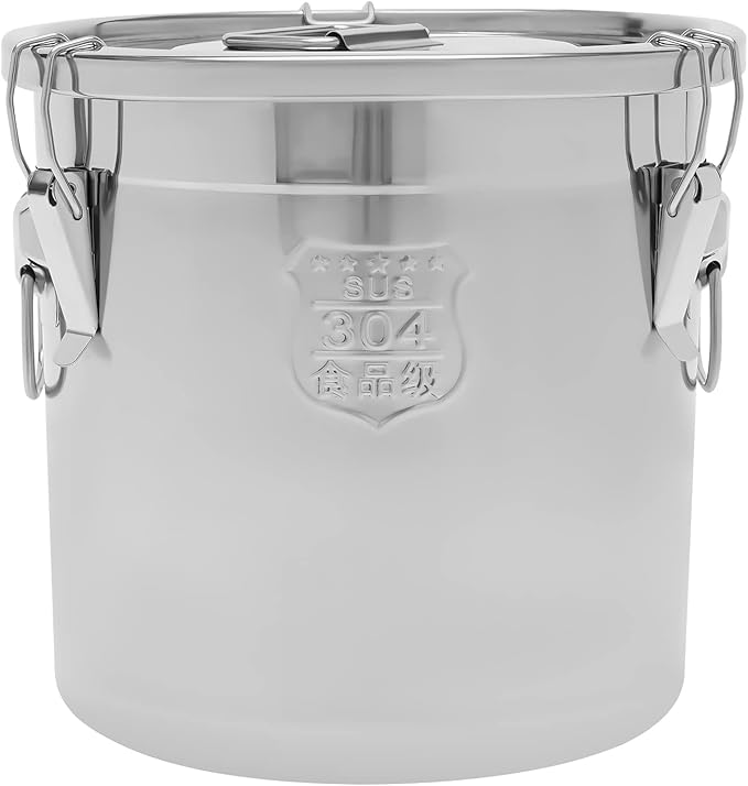 304 Stainless Steel Airtight Canister for Kitchen, 5.55 Gal Canisters Container with Lids and Sturdy Locking Clamp, Metal Food Storage Containers for Flour Grain Coffee Bean, 21L