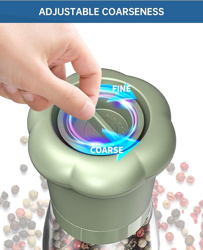 CIRCLE JOY Manual Salt and Pepper Grinder Set For Professional Chef, Refillable Salt and Pepper Shakers with Ceramic Blades, Adjustable Coarseness and BPA-free 180ml Glass Container, Tall Green