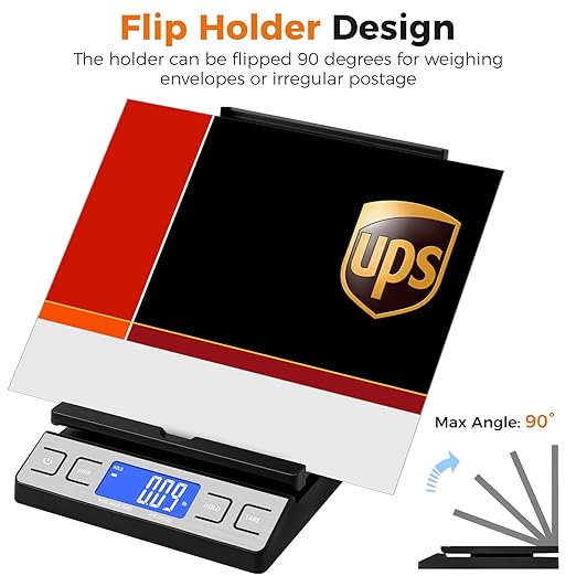 Digital Shipping Postal Scale, Mail Scale with Envelope Flip Holder, 66lb/0.1oz Postage Scale for Package, Small Business, Post Office, Hold&Tare Function, Battery&Type-C Charging Cable - Black
