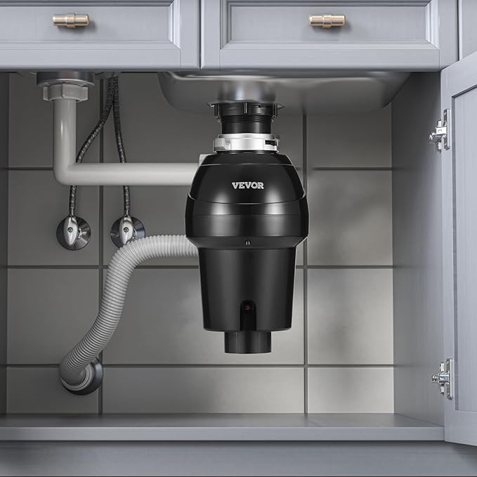 VEVOR Garbage Disposal, 1HP 3270RPM DC Motor, Continuous Feed Food Waste Sink Disposer, EZ Connect Food Waste Grinding System with Sound Reduction, Power Cord and Splash Guard, for Kitchen