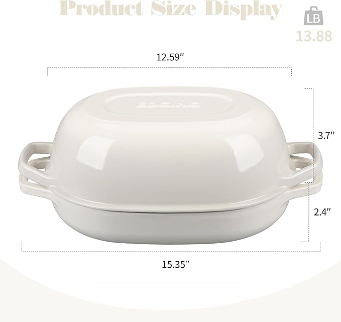 Enameled Cast Iron Oval Dutch Oven Pot with Lid, Dutch Oven for Sourdough Bread Baking, Oval Bread Pan, 7qt, White