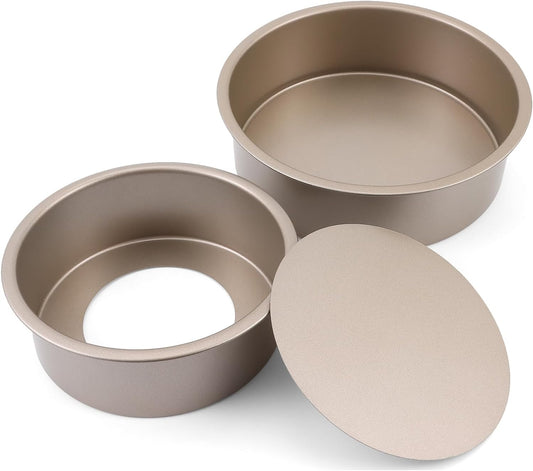 beyonday 2pcs Round Cake Pan with Removable Bottom, 6 inch & 8 inch Carbon Steel Cake Trays for Chiffon Mousse Bread, Non-stick Cheesecake Baking Mold for Birthday Party Wedding Anniversary