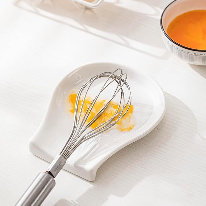 Porcelain Spoon Rest for Kitchen Counter Ceramic Small, 4.5 Inches Ladle Rest, Spoon Holder for Stove Top, Spatula Accessories for Countertop, Set of 4, White