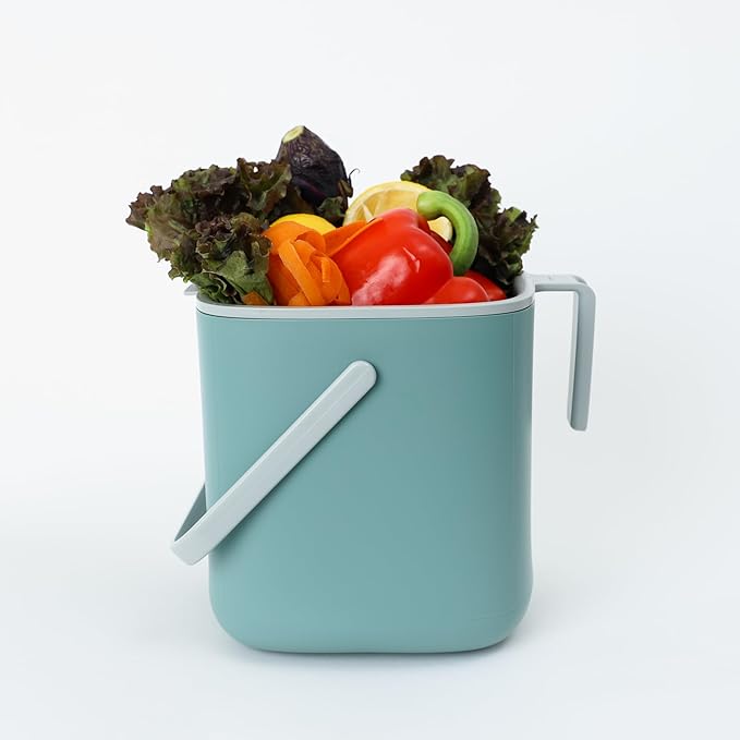BLUE GINKGO Kitchen Compost Bin [2.6L / 0.69 GAL] – Filter-Free, Odor-Tight Countertop Food Waste Pail with Handles (Made in Korea, Green)