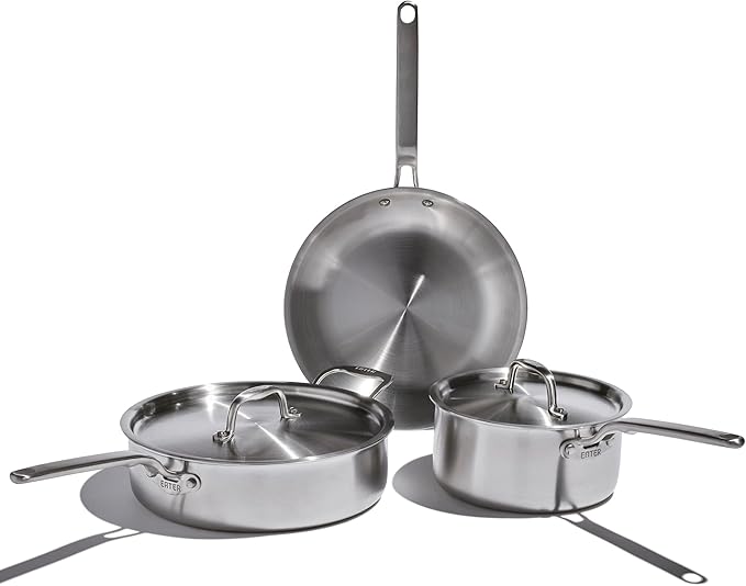 Heritage Steel Eater Series 5 Piece Essentials Set | Made in USA | 5 Ply Fully Clad Stainless Steel Cookware Set | Stay Cool Handle | Induction Ready & Non-Toxic