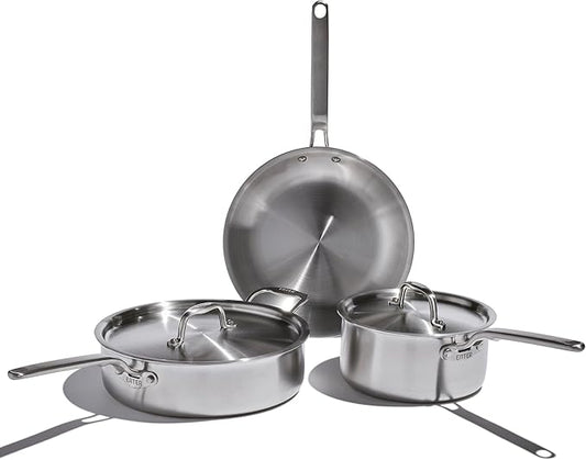 Heritage Steel Eater Series 5 Piece Essentials Set | Made in USA | 5 Ply Fully Clad Stainless Steel Cookware Set | Stay Cool Handle | Induction Ready & Non-Toxic