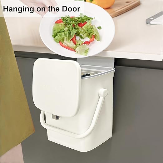 LALASTAR Small Trash Can with Lid, Kitchen Compost Bin for Countertop or Under Sink, Plastic Hanging Waste Basket for RV/Office/Bedroom/Dorm, Mountable, 4L/1 Gal, White