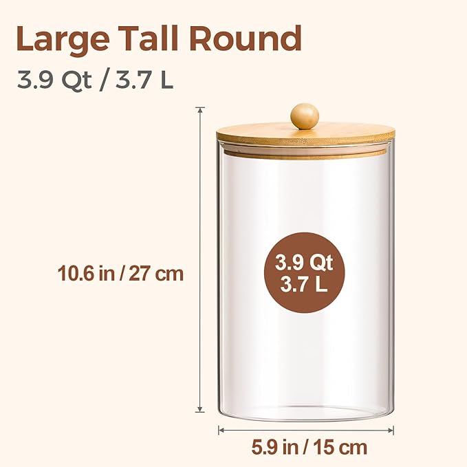 ComSaf 1 Gallon Glass Jar, 3.9 Qt Flour Container, Large Glass Canister with Lid, Food Storage Pantry with Spoon and Clip for Sugar, Oat, Rice, Beans, Pasta, Coffee, Grain