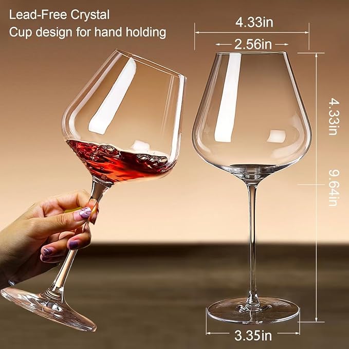 Crystal Red Wine Glasses Set of 4, 24.8oz Large Wine Glasses with Long Stem, Hand Blown Lead-Free Glass, Ideal Gift Packaging for Wedding,Anniversary, Birthday,Christmas