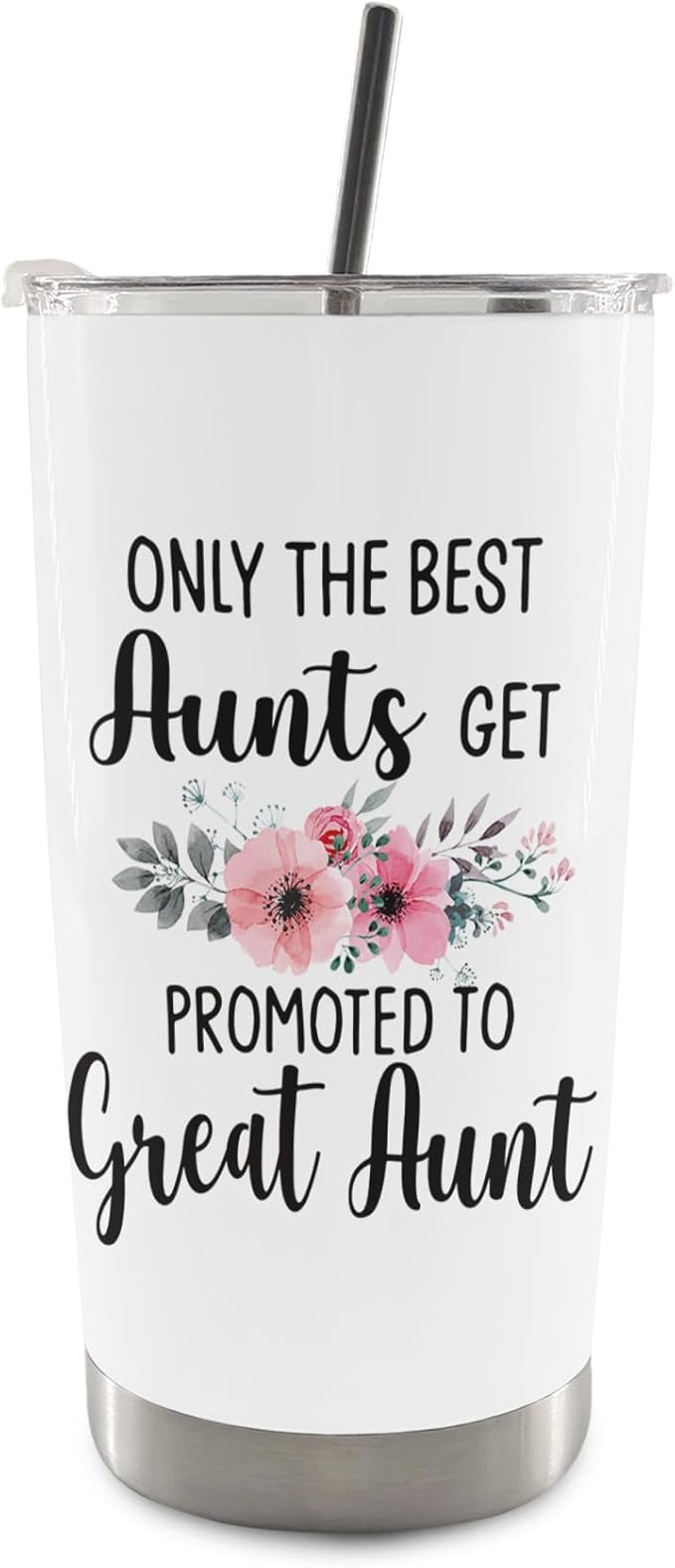 QASHWEY Great Aunt Gifts Coffee Tumbler 20 oz, BestAunt Travel Tumbler Coffee Mug Gifts for GreatAunt, AuntGifts from Niece Nephew,Promoted to Great Aunt Stainless Steel Tumblers with Straw and Lid