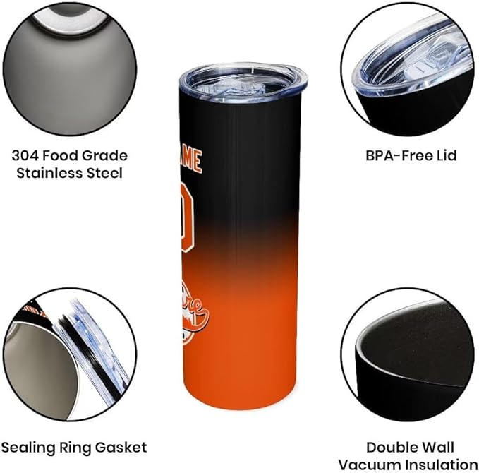 Custom Tumbler Stainless Steel Cup Personalized Baseball Vacuum Insulation Travel Mug Add Your Name Number Fans Gift for Baseball Fans